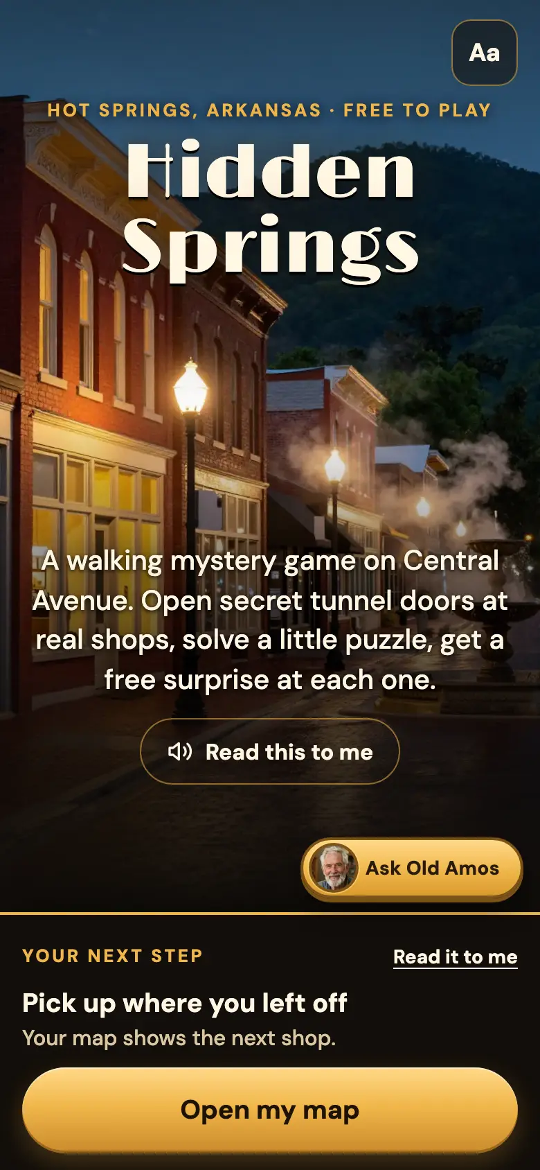 The Hidden Springs front page on a phone